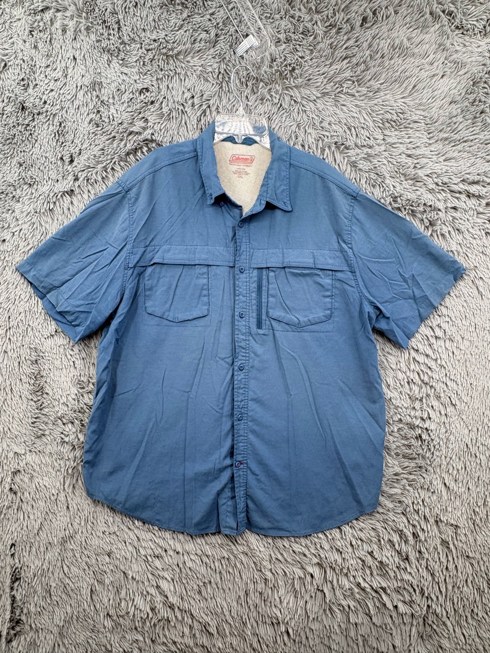 Coleman Fishing Adventure Shirt Men XXL Green Blue Button Up Vented Short Sleeve